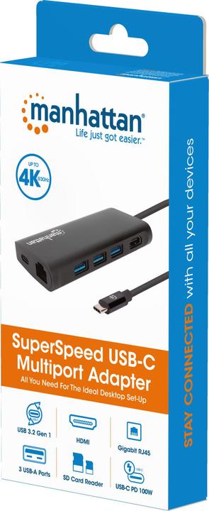 Actual product image Manhattan USB -C 3.2 Gen 1 Adapter,HDMI,USB,USB-C-PDSD (USB-C, 5 Ports)