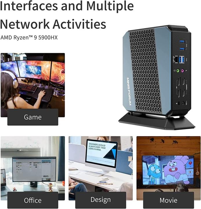 Produktbild Minisforum HX90 Mini PC (Ryzen 9 5900HX, 32GB Ram, 512GB SSD)
