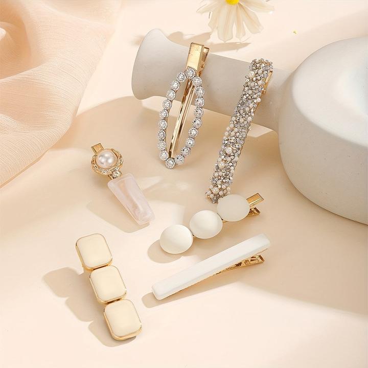 Image du produit Activity Board 6 pièces/set Clip Elegant Strass Faux Perles Décoration Cheveux Antidérapants Clip (6 pcs)