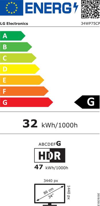 Energie-Label LG Monitor 34WP75CP-B.AEU (3440 x 1440 Pixel, 34")