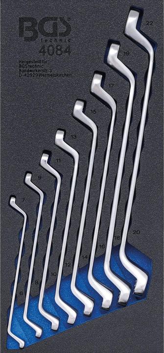 BGS Tool Tray 1/3: Double Ring Spanner Set 6 x 7 - 20 x 22 mm deep offset Ends 8 pcs.