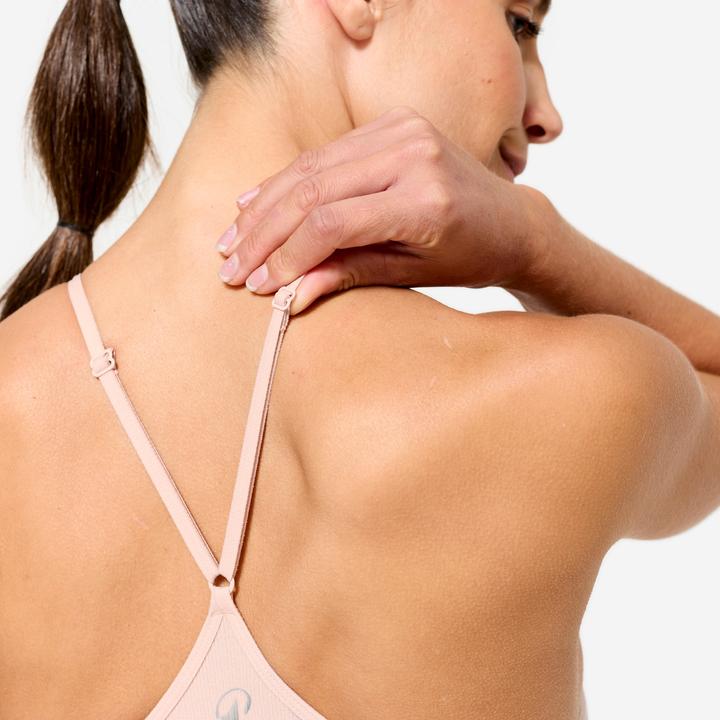 Image du produit Decathlon Brassière côtelée sans couture maintien léger Femme, Imprimé rose et bleu (S)