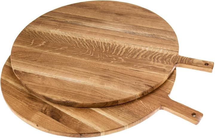 Produktbild La Mia! Schneidebrett rund mit Griff - Eiche geölt - XXL Pizzabrett - 65 x 56 x 2 cm ohne Kordel