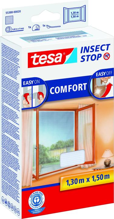 Produktbild tesa Insektenschutz COMFORT für Fenster, mit Klettband, selbstklebend, ohne Bohren (170 x 180 cm)