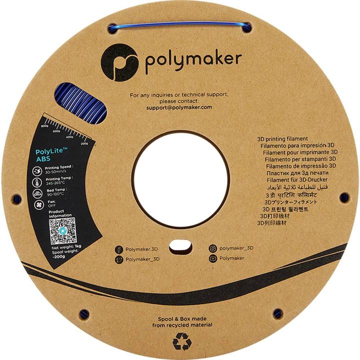 Actual product image Polymaker PolyLite ABS Blue 2.85 mm 1,000 g (ABS, 2.85 mm, 1000 g, Blue)