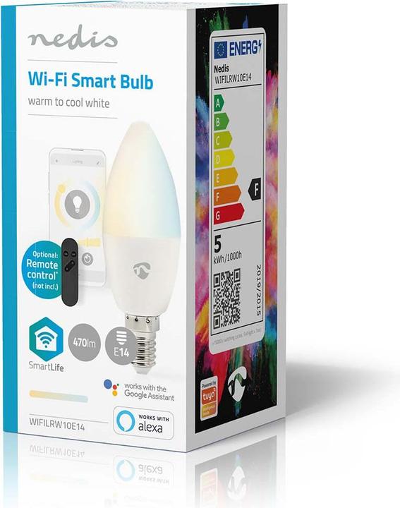 Immagine prodotto Nedis WIFILRW10E14 SmartLife Lampadina LED WLAN E14 470 lm 4,9 W Bianco caldo o freddo 2700 - 6500 K (E14, 4.90 W, 470 lm, 1 x, F)
