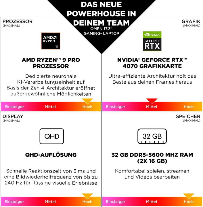 Nutritional values and ingredients HP Omen 17-db0096ng (17.30", AMD Ryzen 9 8945HS, 32 GB, 1000 GB, DE)