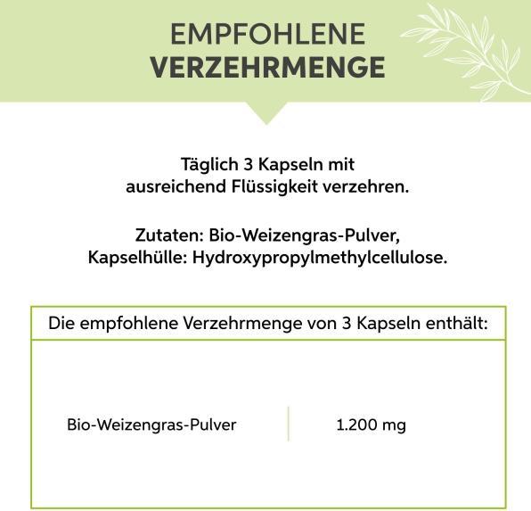 Nährwerte und Zutaten Eltabia Bio Weizengras Kapseln 200 (200 Stück, Kapseln)
