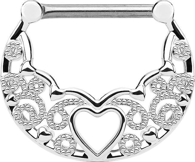 Actual product image Star Piercing Septum ring filigree with heart silver (Brass, Surgical steel 316L)