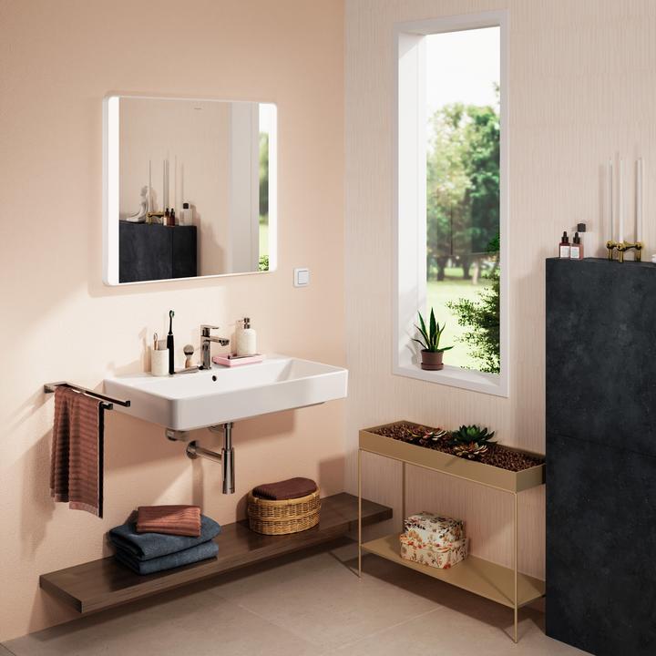 Actual product image hansgrohe Xarita Lite Q mirror, side LED lighting, 800x30x700mm, wall switch