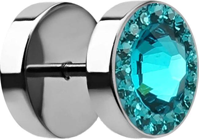 Produktbild Star Piercing Fake Plug mit kleinen und grossem Swarovski Kristall türkis (ohne Messing, Chirurgenstahl 316L)