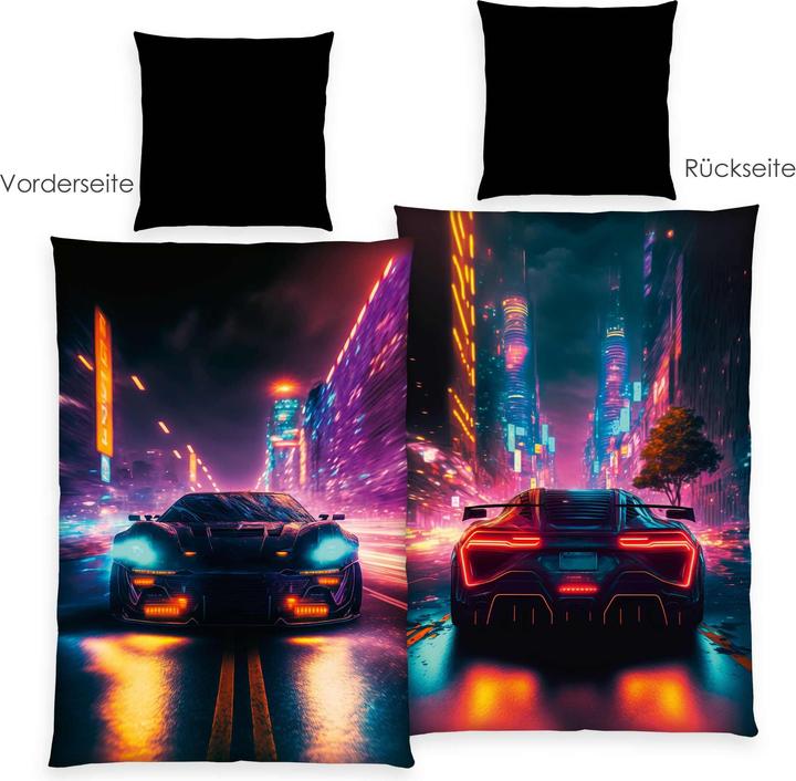 Produktbild Herding Young Collection 4859414050 - Neon Car Bettwäsche, 80x80 cm + 135x200 cm, 100% Polyester