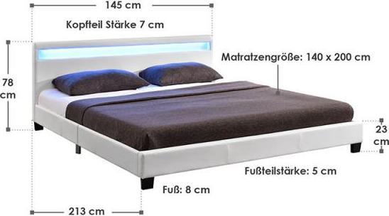 Produktbild Juskys LED Polsterbett Paris (140 x 200 cm)