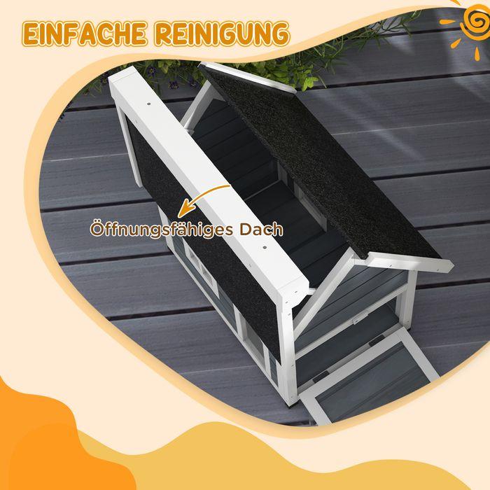 Immagine prodotto Swisshandel24 Katzenhaus Holz, aufklappbar, Wetterfest, mit 3 Türen, Grau (Gatto)