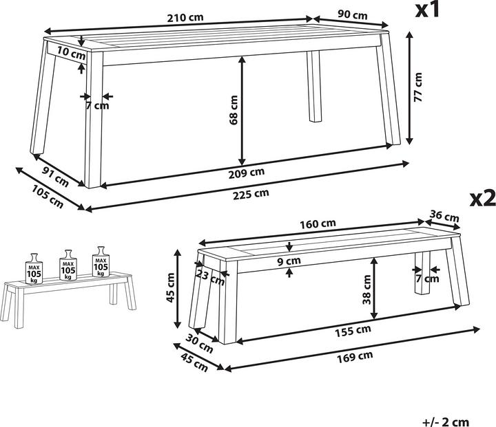 Immagine prodotto Beliani Set di mobili da giardino in legno di acacia marrone chiaro 6 posti 3 pezzi LIVORNO (225 cm)