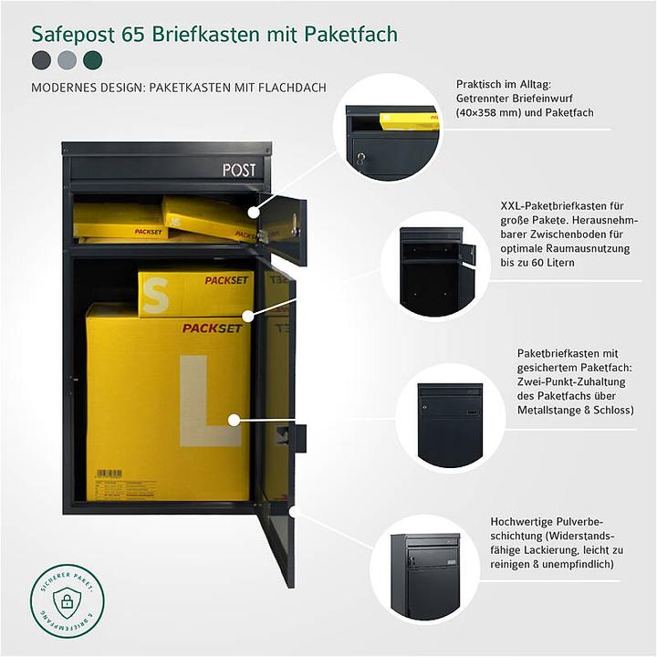 Actual product image SafePost 65 Letterbox with parcel compartment white