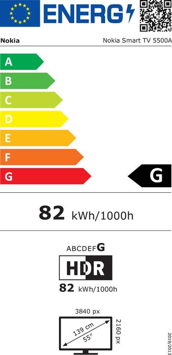 Energie-Label Nokia 5500A4KDA (55", LED, 4K, 2020)