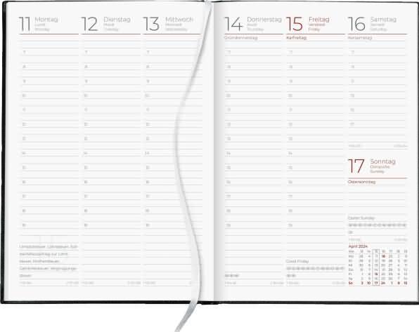 Produktbild Wochenbuch schwarz 2024 - Bürokalender 14,6x21 cm - 1 Woche auf 2 Seiten - mit Eckperforation - (Deutsch)