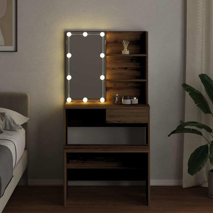 Actual product image VidaXL Schminktisch-Set mit LED-Leuchten Artisan-Eiche Holzwerkstoff (74.5 x 40 x 141 cm)