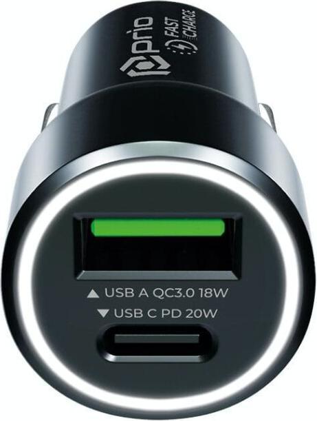 Produktbild prio Fast Charge Car Charger 20W PD (USB C) + QC 3.0 (USB A) black