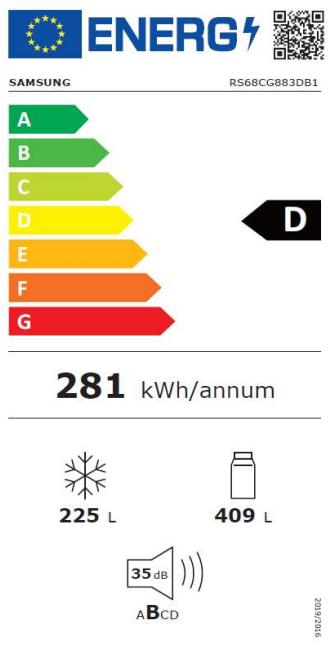 Label énergétique Samsung RS68CG883DB1WS (634 l)