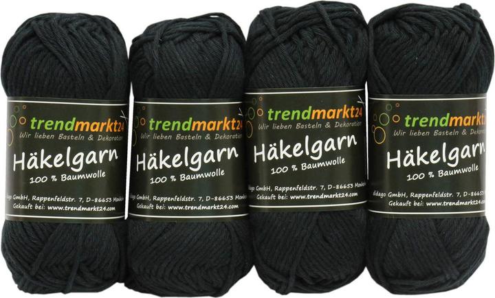 Image du produit trendmarkt24 Fil à crochet Set Noir 4 pelotes de coton 50g fil pour maniques + crochet lavable 60°C (340 m)