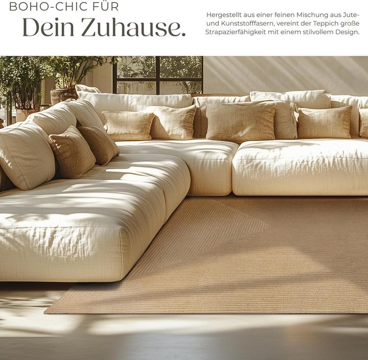 Produktbild tectake Geflochtener Teppich Vibe aus Jute, Boho-Stil (290 x 200 x 0.5 cm)