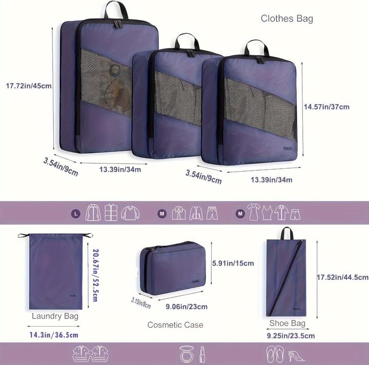 Produktbild Only-Bags.Store 6pcs Mode Nylon Kompression Packen Würfel, leichte Reisezubehör Organizer Taschen, Multi-Grösse