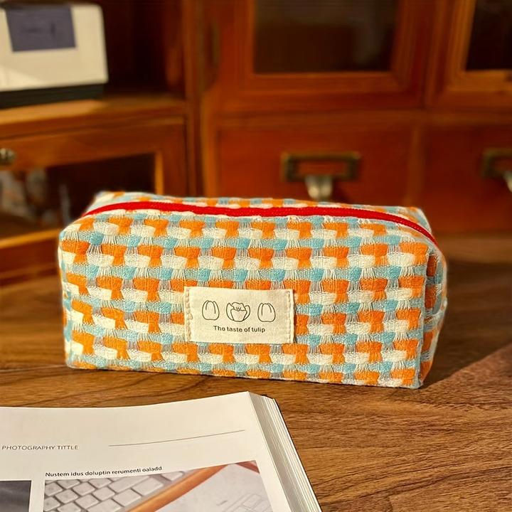 Immagine prodotto Only-Bags.Store Borsa di cancelleria intrecciata arcobaleno astuccio portamatite lavabile scatola di cancelleria di