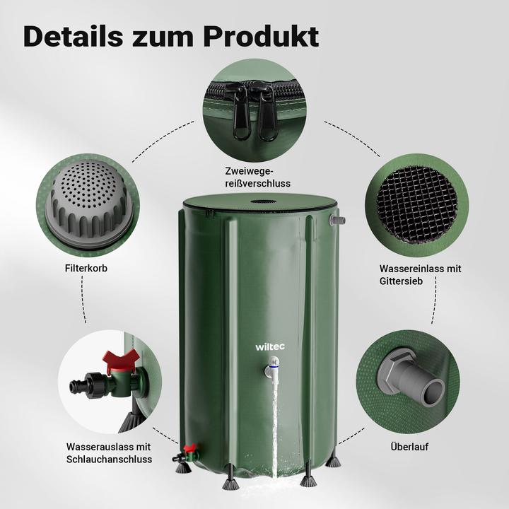 Image du produit Wiltec Tonneau de pluie pliable 250l tonneau d'eau de pluie réservoir d'eau (250 l)