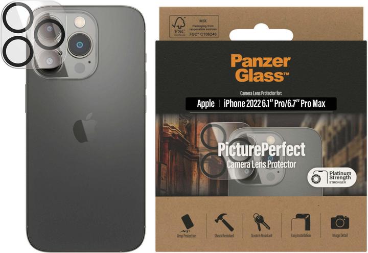 Actual product image PanzerGlass Camera Protector iP 6.1/6.7 inch Pro 2022 (1 Piece, Apple iPhone 14 Pro, Apple iPhone 14 Pro Max)