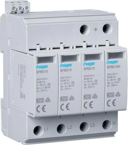 Immagine prodotto Hager Scaricatore di sovratensione T2 4P SPB415 40kA TT/TNS Indicazione del difetto+contatto