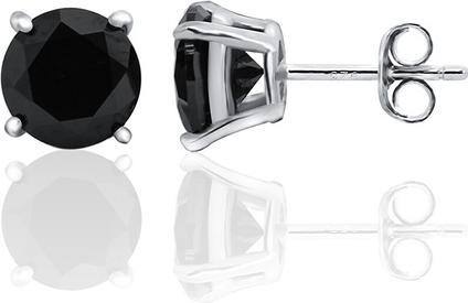 Actual product image Beneto Modern silver earrings studs withack zircons AGUP2256 (L)