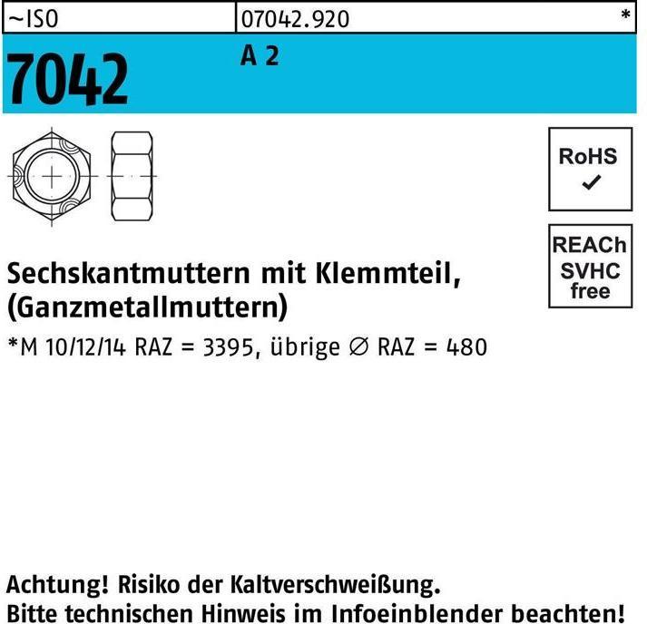 Produktbild Sechskantmutter ISO 7042 m.Klemmteil M 3 A 2 (M3)