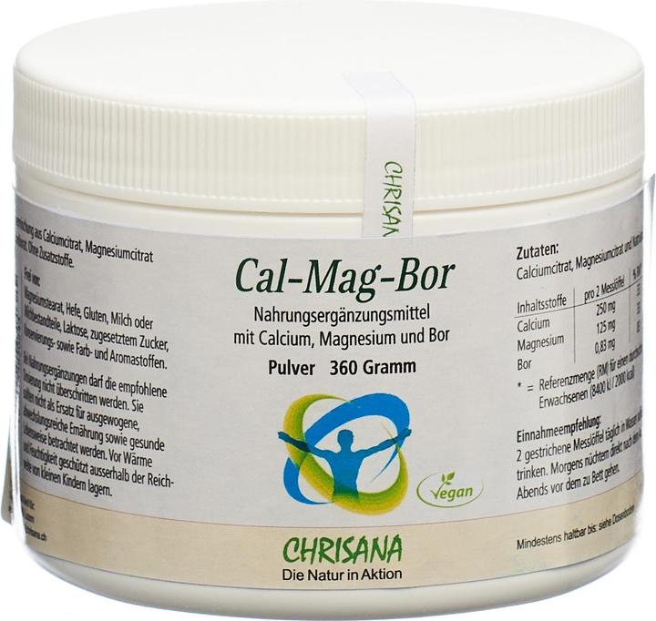 Nutritional values and ingredients Chrisana Calium-Magnesium-Bor Pulver (1 Piece, Powder, 360 g)