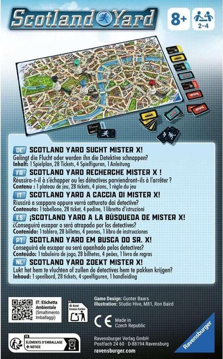 Immagine prodotto Ravensburger 22451 - Scotland Yard, gioco da portare con sé per 2-4 giocatori, gioco di strategia dagli 8 anni (Tedesco, Spagnolo, Francese, Olandese, Italiano, Portoghese)