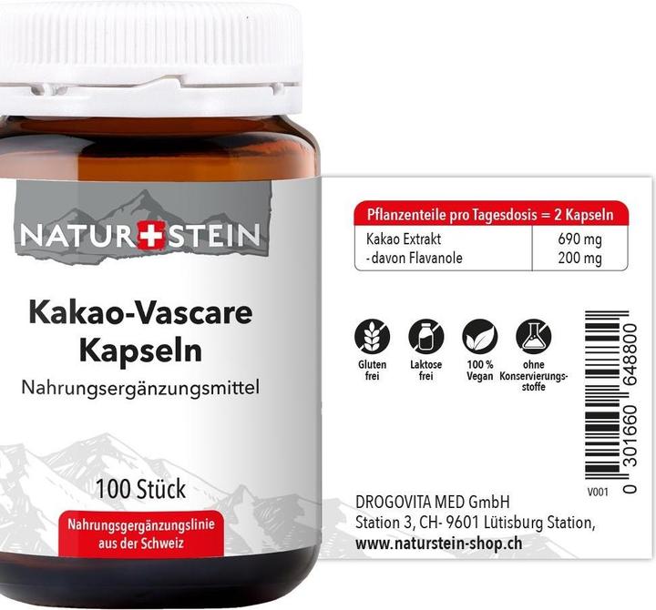 Nährwerte und Zutaten Naturstein Kakao-Vascare (100 Stück, Kapseln, 156 g)