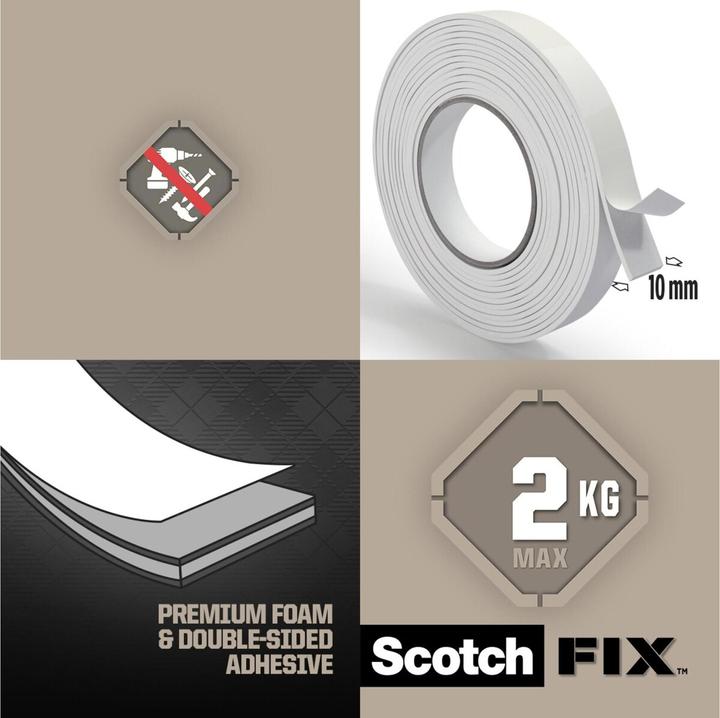 Image du produit Scotch Ruban de montage -Fix, 10 mm x 2 m, blanc (10 mm)