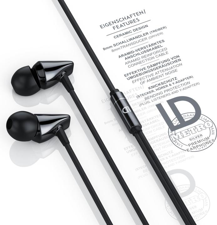 Actual product image Liam & Daan In-Ear Headphones, High End InEar "Metro" Ceramic Housing / 8mm Driver / Aramid Cable (No noise cancelling, Cable)