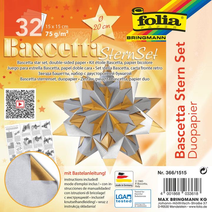 Image du produit Folia Dépliant étoile Bascetta, 150 x 150 mm, argenté/doré