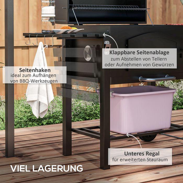 Image du produit Swisshandel24 Barbecue au charbon de bois BBQ Barbecue de jardin avec couvercle, étagères, fumoir, plaque (54 cm)