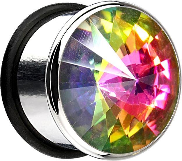Produktbild Star Piercing Flared Plug mit grossem Kristall farbig (ohne Messing, Chirurgenstahl 316L)
