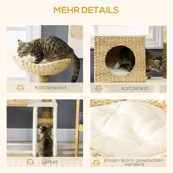 Image du produit PawHut Arbre à chat avec niche pour chat (100.50 cm, Blanc + Nature)
