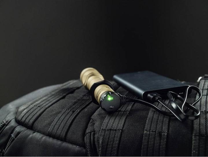 Actual product image ArmyTek Dobermann Pro Magnet USB Sand Warm LED torch with wrist strap, with holster battery-powered (15 cm, 1400 lm)