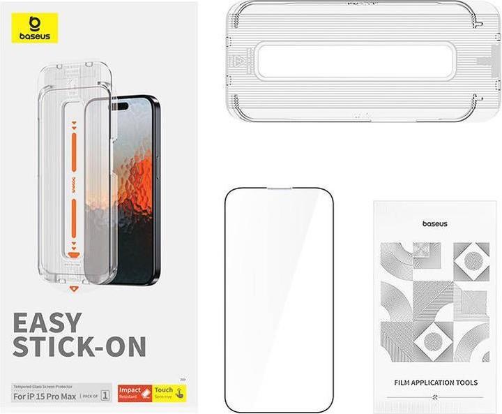 Actual product image Baseus Sapphire Tempered Glass 0.3mm for iPhone 15 ProMax (1 Piece, Apple iPhone 15 Pro Max)