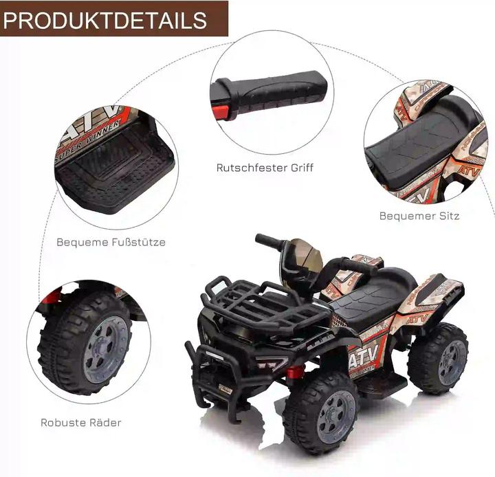 Produktbild Swisshandel24 Kinderelektro-Auto Elektro-Quad ATV LED, für 18-36 Monate Schwarz 70 x 42 x 45 cm (6 V)