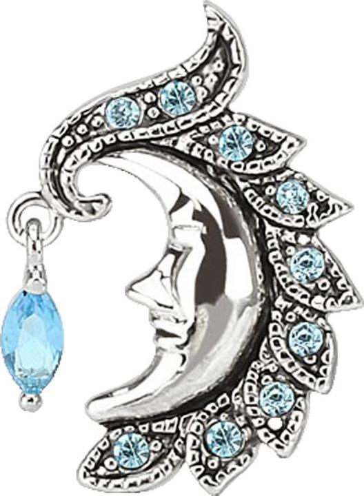 Image du produit Star Piercing Banane argentée avec boule lune et cristal aqua (Laiton, Acier chirurgical 316L)