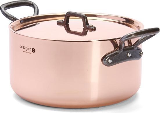 Productafbeelding de Buyer Inocuivre Braadpan met Gietijzeren Handgrepen en Deksel (24 cm, Braadpan + kasserol, Roestvrij staal, Koper)