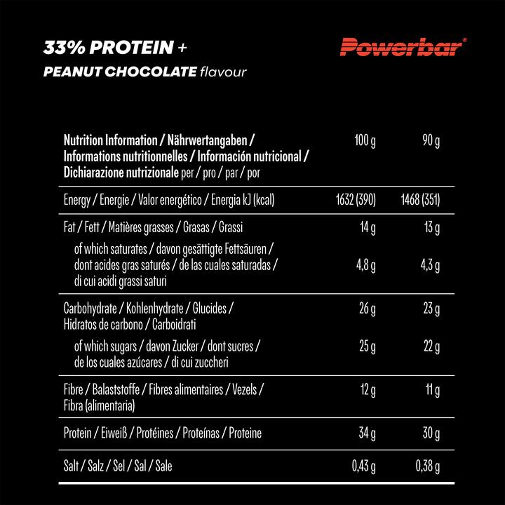 Valeurs nutritives et ingrédients Powerbar Protéine Plus 33 (Arachide, Chocolat, 10 pcs, 900 g)