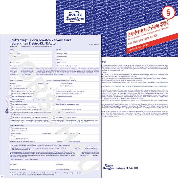 Produktbild Avery Kaufvertrag für den privaten Verkauf eines gebrauchten Elektro-Kfz/E-Auto (4 x)